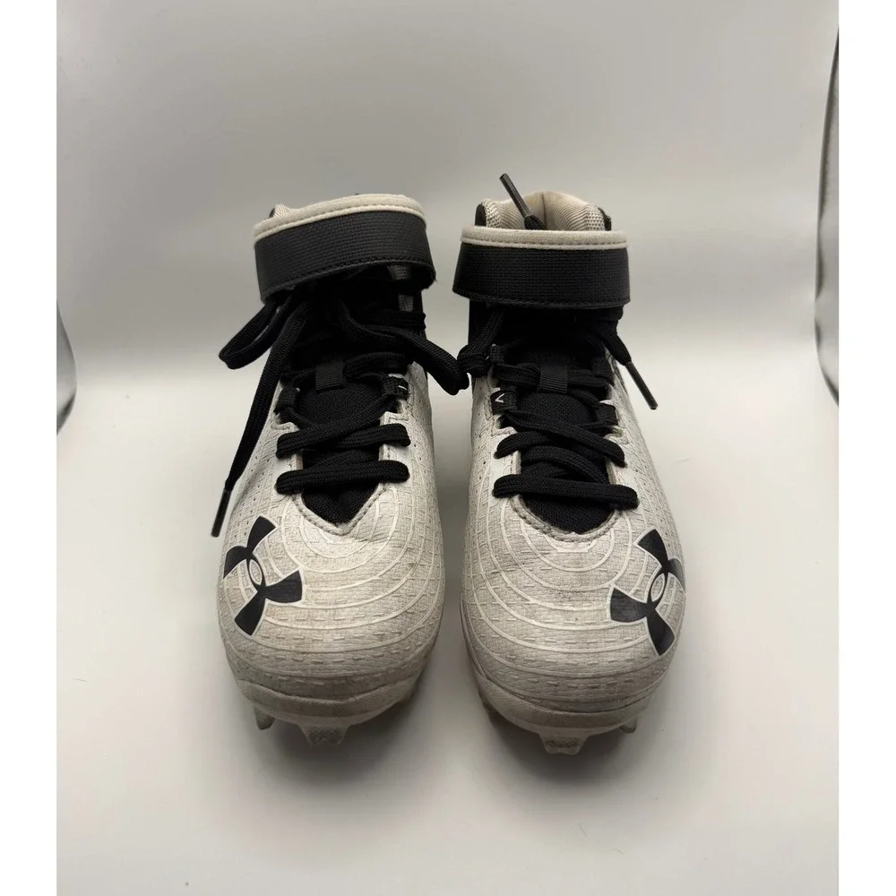 Under Armour Harper 4 Mid RM Youth 13K White Black Baseball Cleats 3022062-001